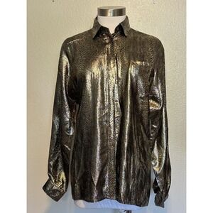 Helene Sidel Colorful Lame‎ Metallic VTG 80's DISCO Blouse Reptile Embossed sz.S